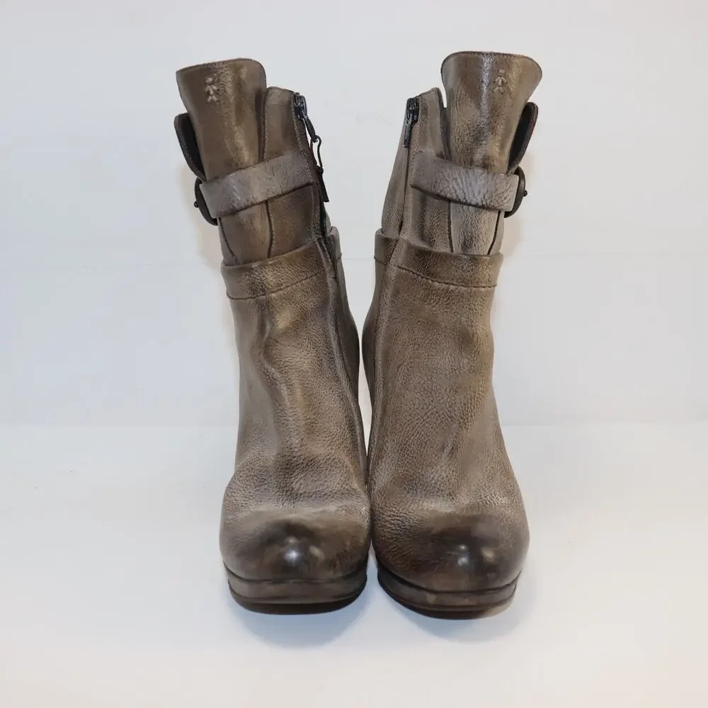 Henry Beguelin Italian Leather Ankle‎ Boots Taupe Distressed 37 (US6-6.5)